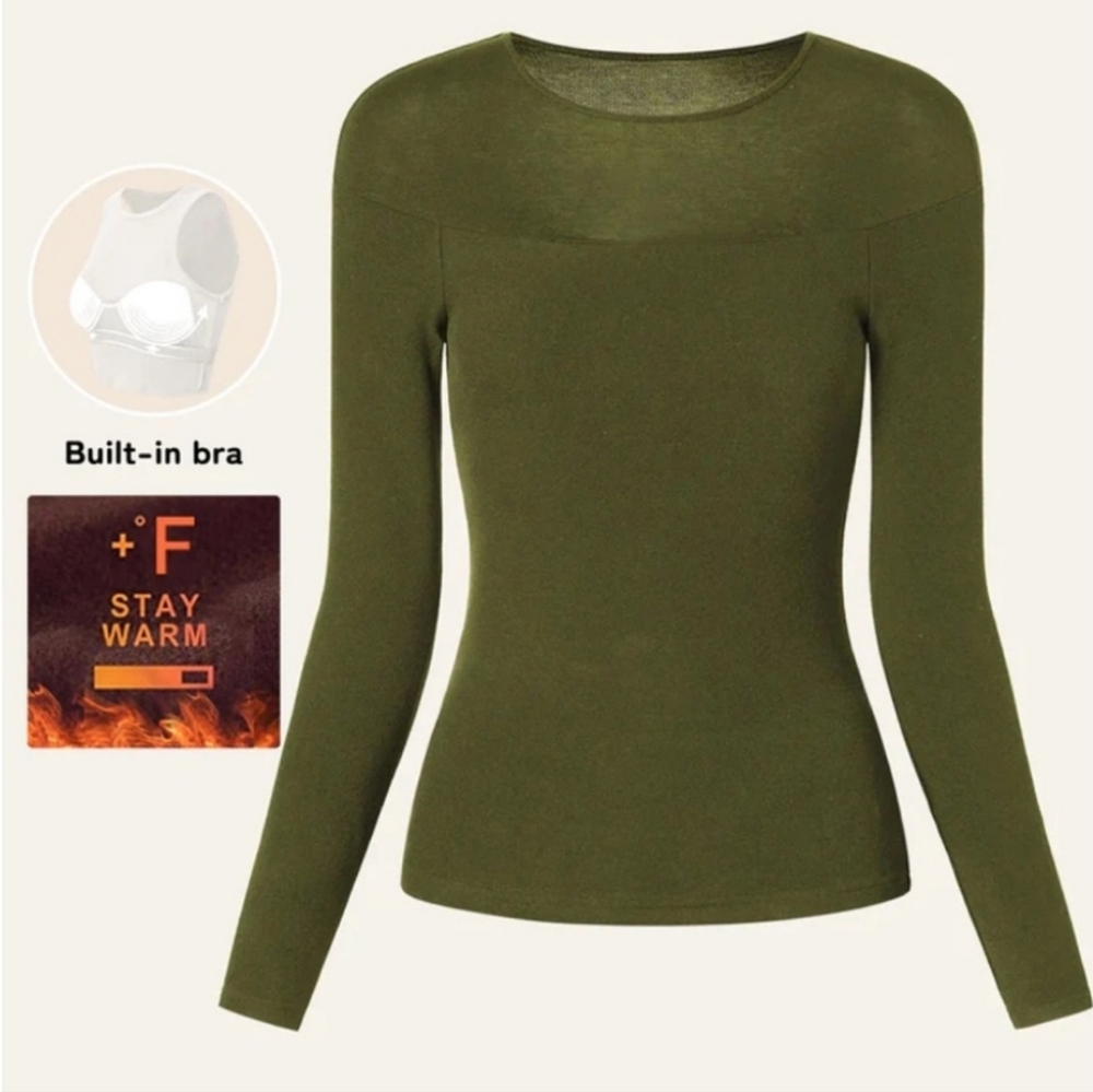 NWT OGL Tencel Wool Sheer Shoulder Brami Top - Olive - Picture 4 of 5